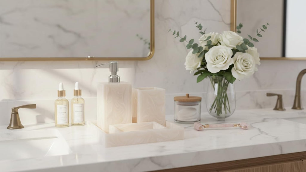 Stylish Luxury Bathroom Sets Stone - Bathroom Accessories Decor/Soap Dispenser, Tooth Brush Holder and Soap Dish and