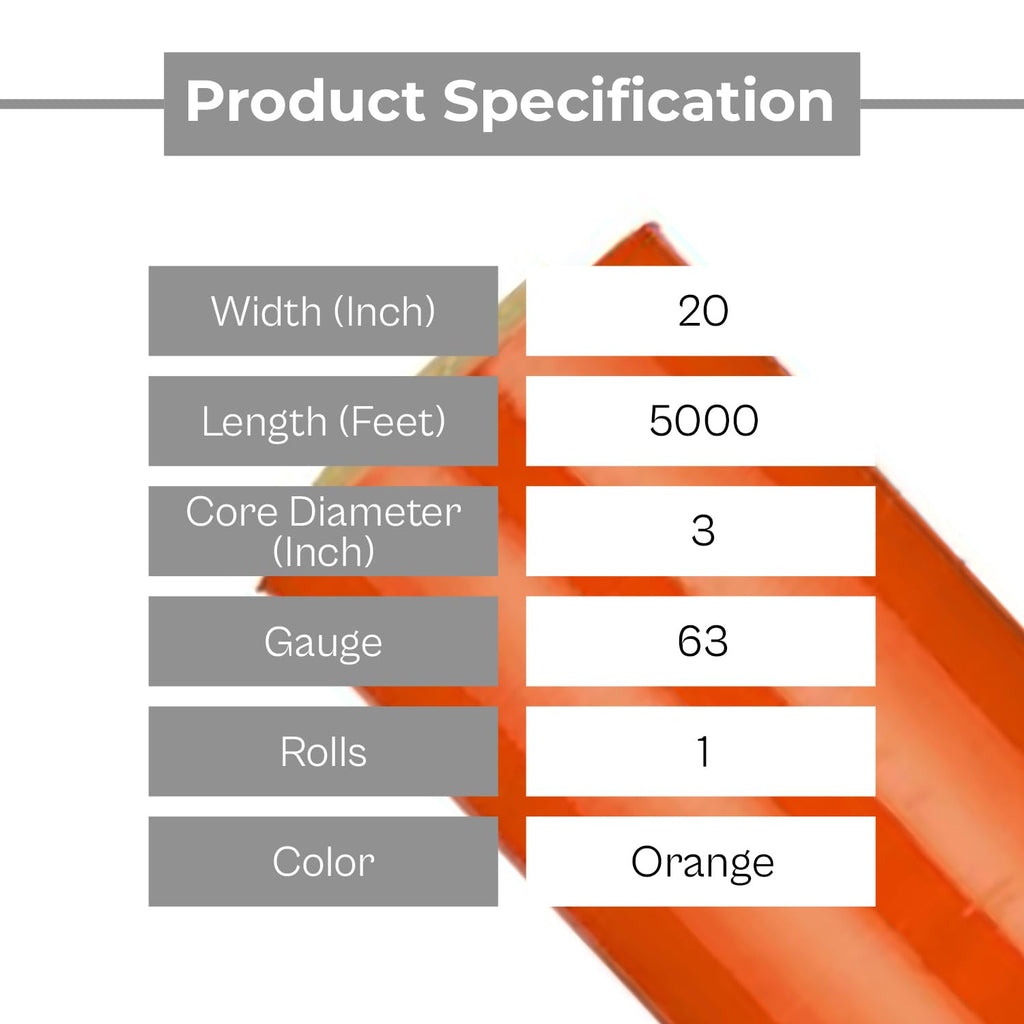 Orange Machine Stretch Wrap, 1 Pack, 20" x 5000 Feet, Dark/Opaque Color Plastic Cling Designed for Pallet Machine