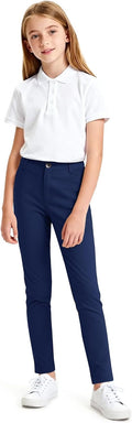 Girls School Uniform Slim Fit Pants with Pockets School Skinny Pants
