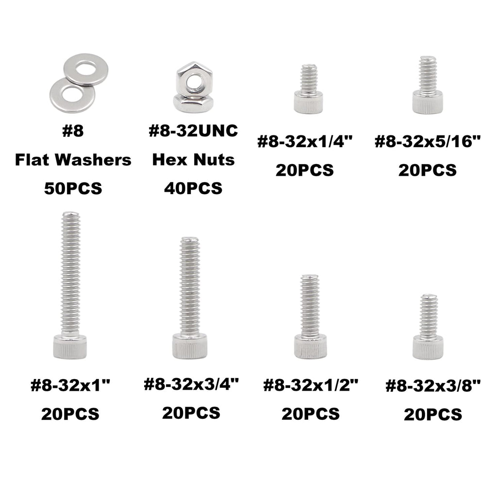#8-32 UNC 304 SS Knurled Socket Head Cap Screws Nuts & Washers Kit
