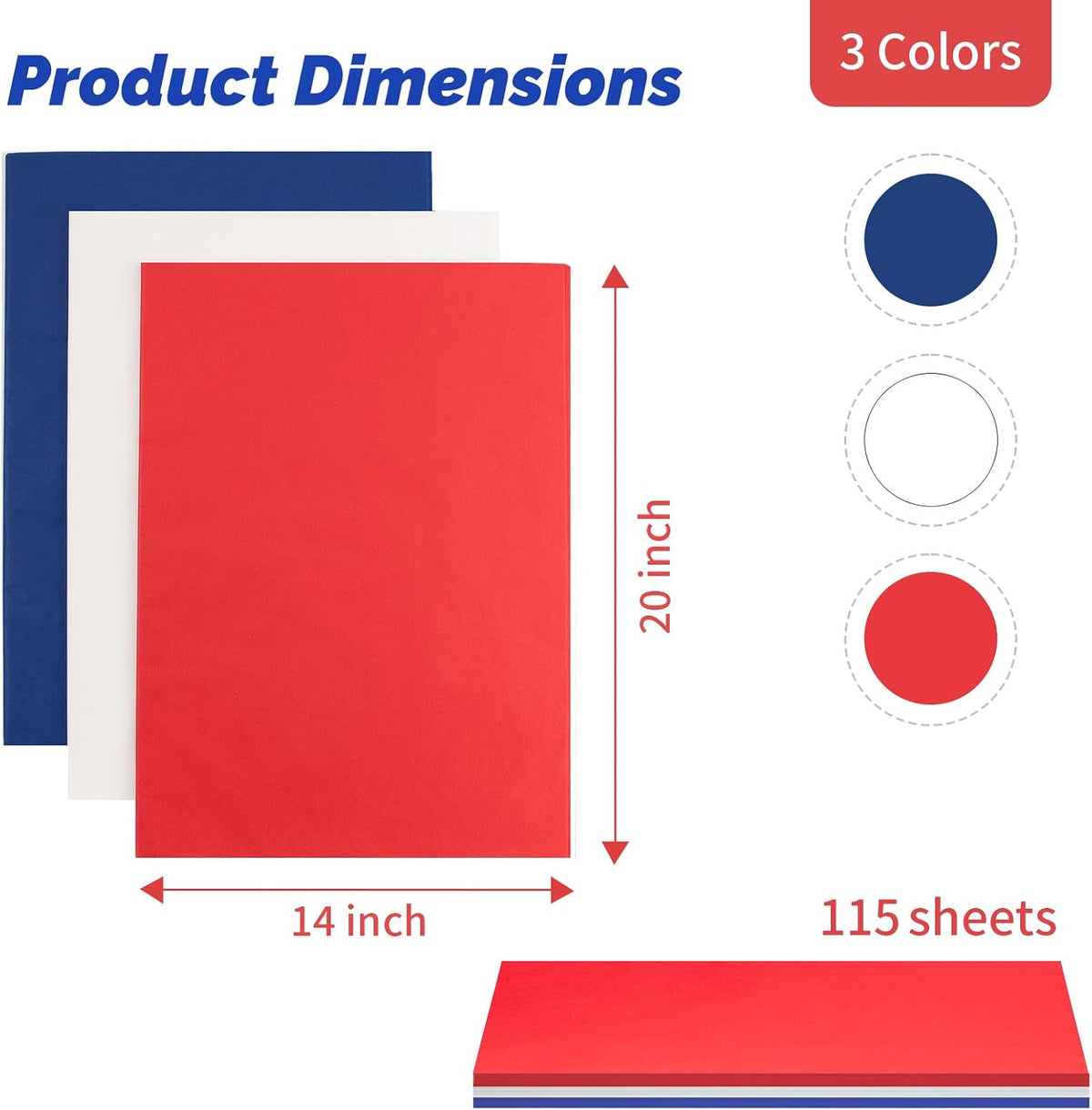 115 Sheets Red White & Blue Tissue Paper for Flag Day Gift Bags