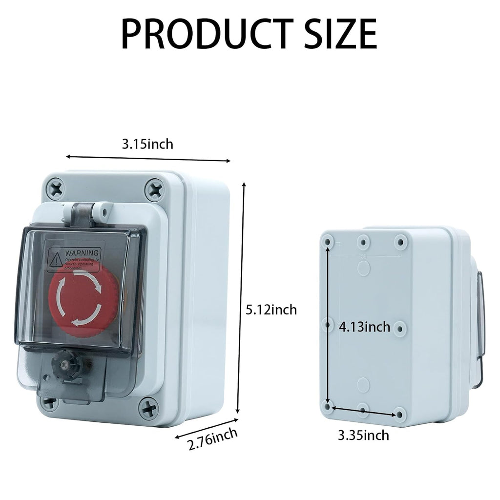 Industrial Emergency Stop Button, Electrical Shut Off Switch with Box, IP67 Waterproof for Construction, Factories or Outdoor Use, 660V 10A
