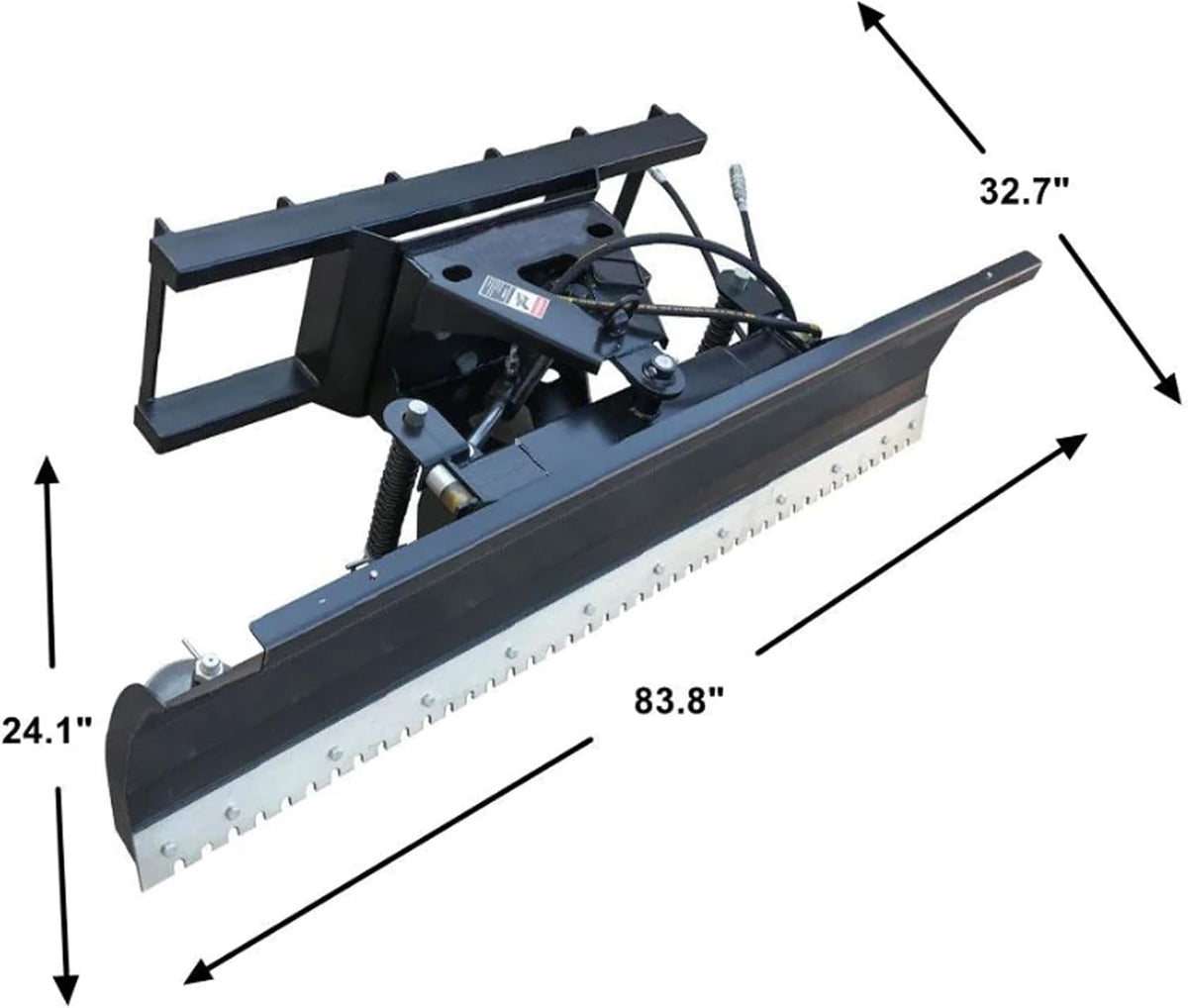 84" Heavy-Duty Hydraulic Skid Steer Snow Plow Dozer Blade | Universal Quick Attach Snow Pusher, Spring Shock
