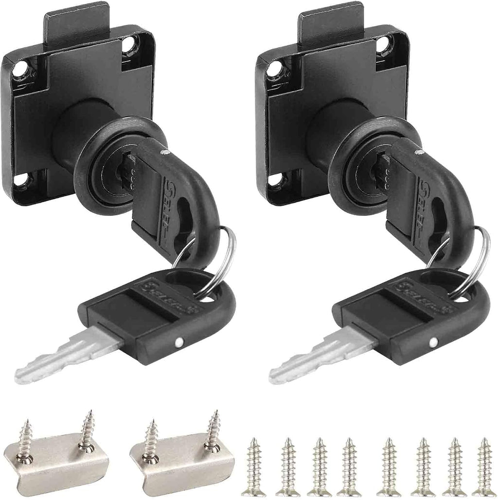 2 Pack Drawer Lock with Keys, Black Cylinder Cam Lock | Office Mailbox Lock, 17mm-22mm Fixing