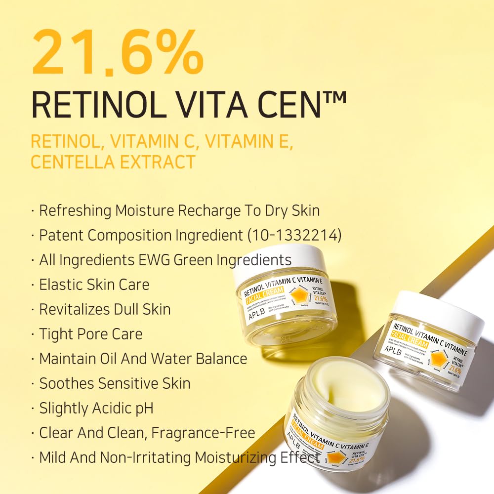 Retinol Vitamin C Vitamin E Facial Cream | RETINOL VITA CEN 21.6% 1.86 FL.OZ/Korean Skincare, Deep hydration