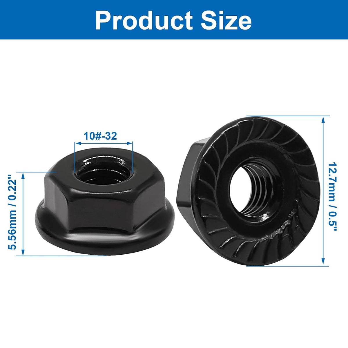 Bonsicoky #10-32 Serrated Flange Nuts, Black, 50 Pack