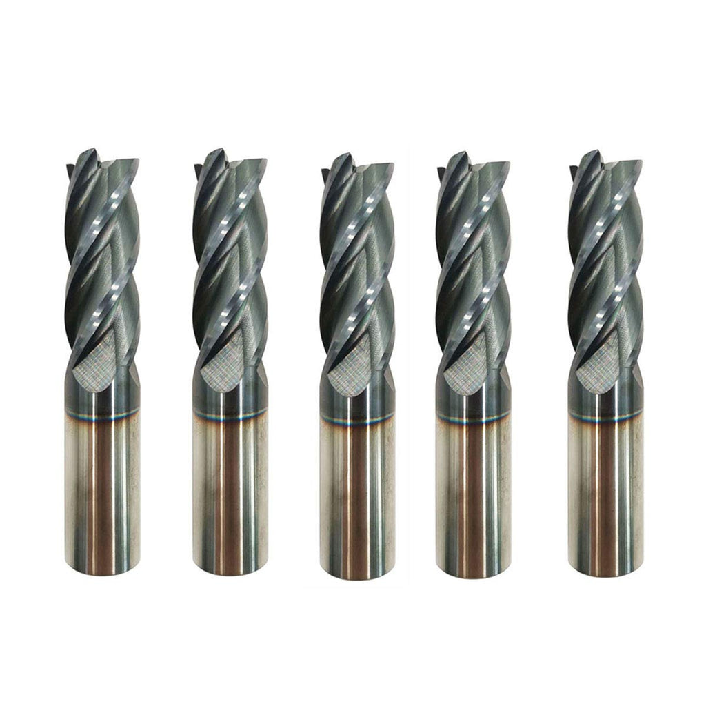 Carbide Square End Mill, HRC 45 Deg Single End 4 Flute AlTiN Coating Mill Bits (5, 3/4 in)