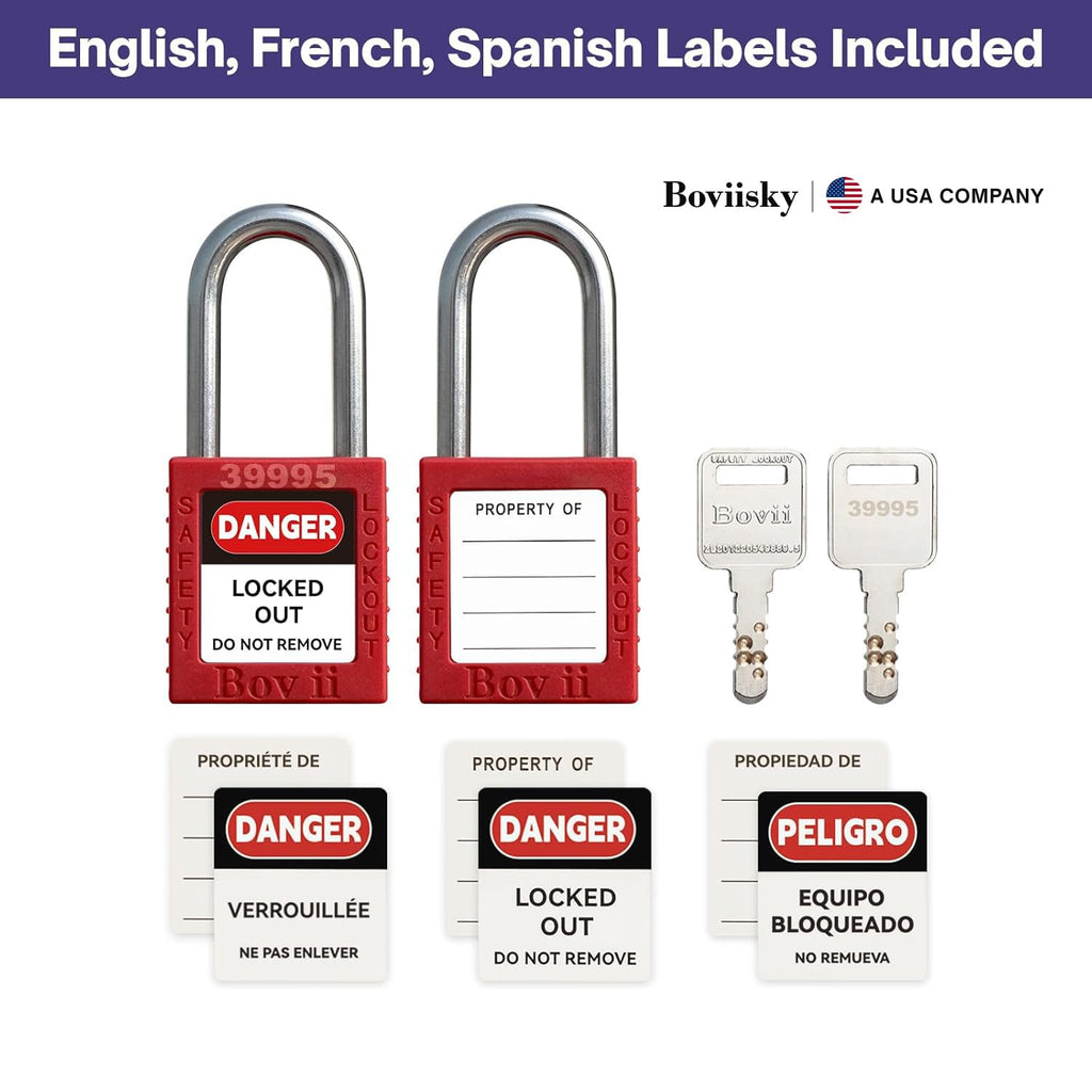 Electrical Lockout Tagout Kit, 3 Keyed Different Safety Padlocks