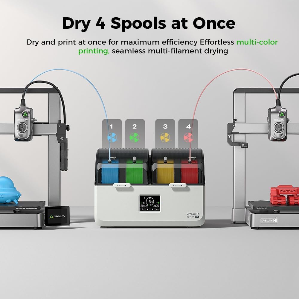 Filament Dryer Box for 4 Spools, Space Pi X4 Lite Dual Independent Heating Chambers with Fan, 75°C Rapid Dryer for