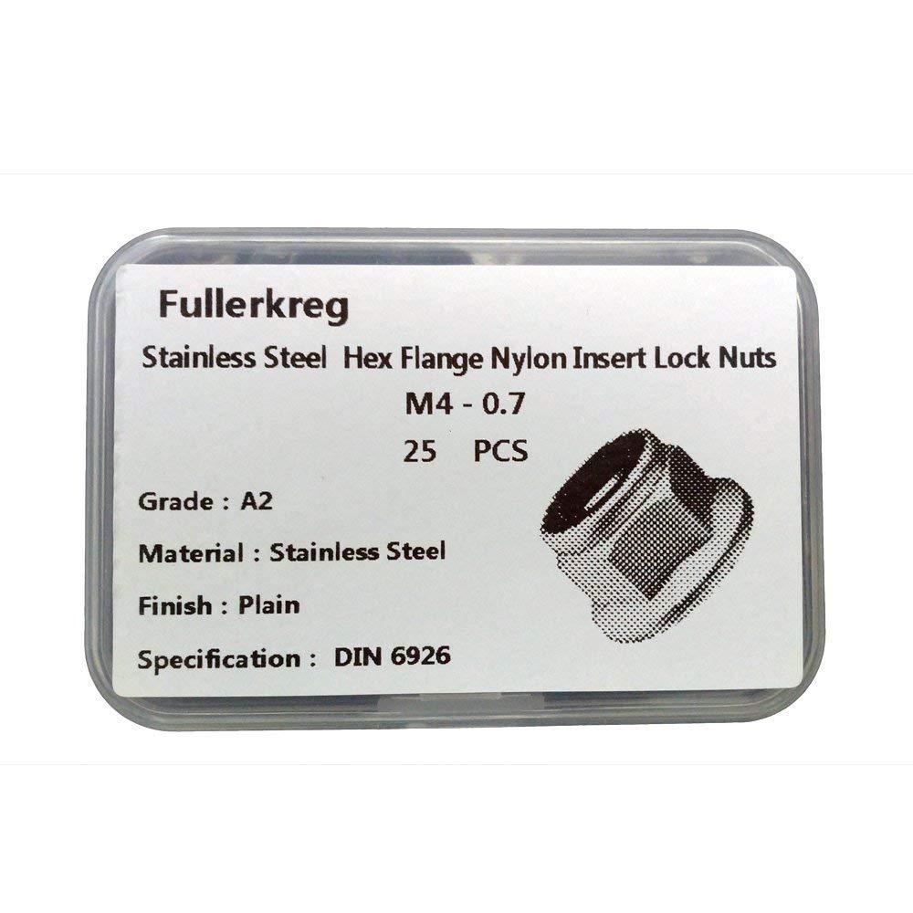 FullerKreg M4 x 0.7 Hex Flange Nylon Insert Lock Nuts, Pack of 25