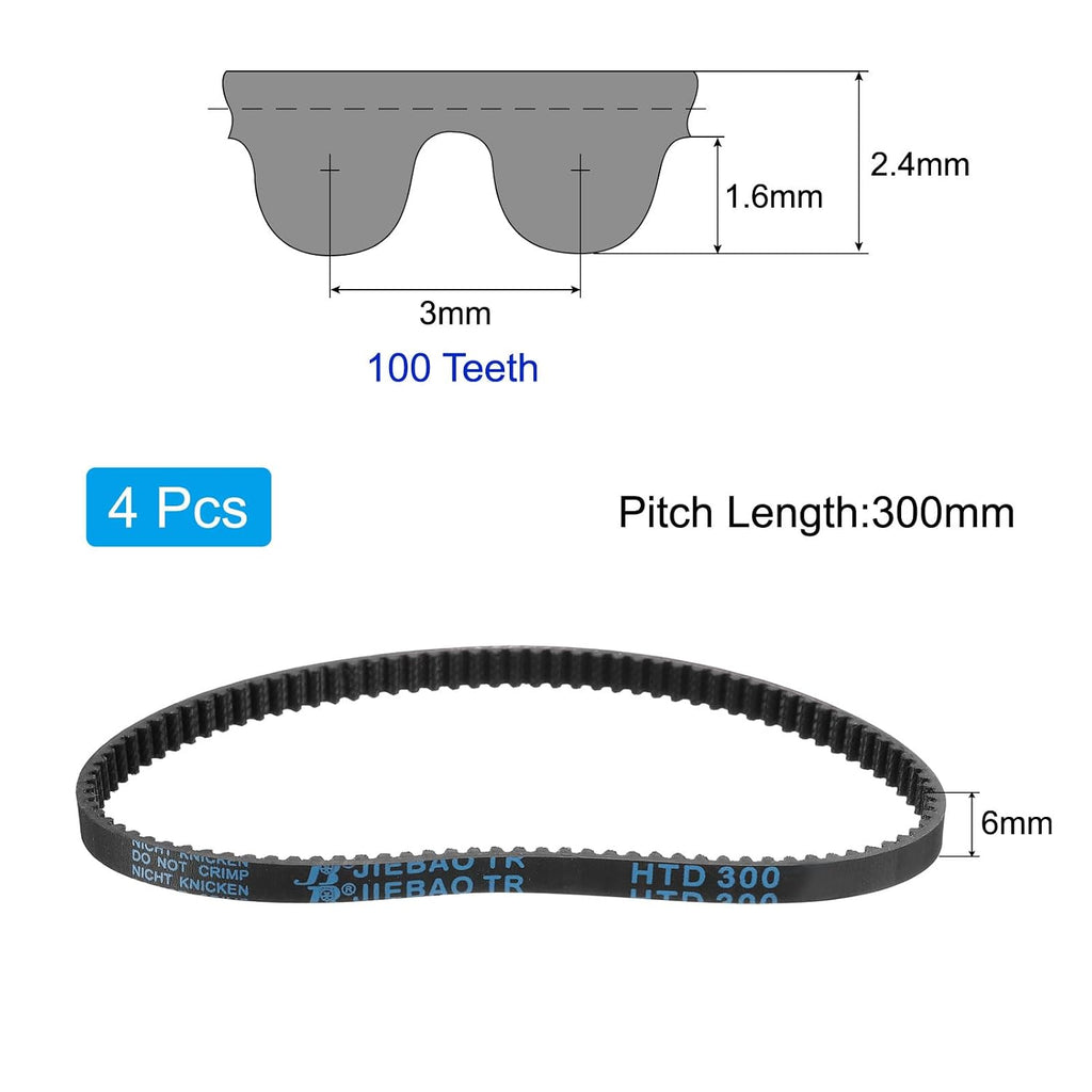 uxcell 4pcs HTD-3M Rubber Timing Belt 100 Teeth,300mm L x 6mm Wd x 2.4mm H