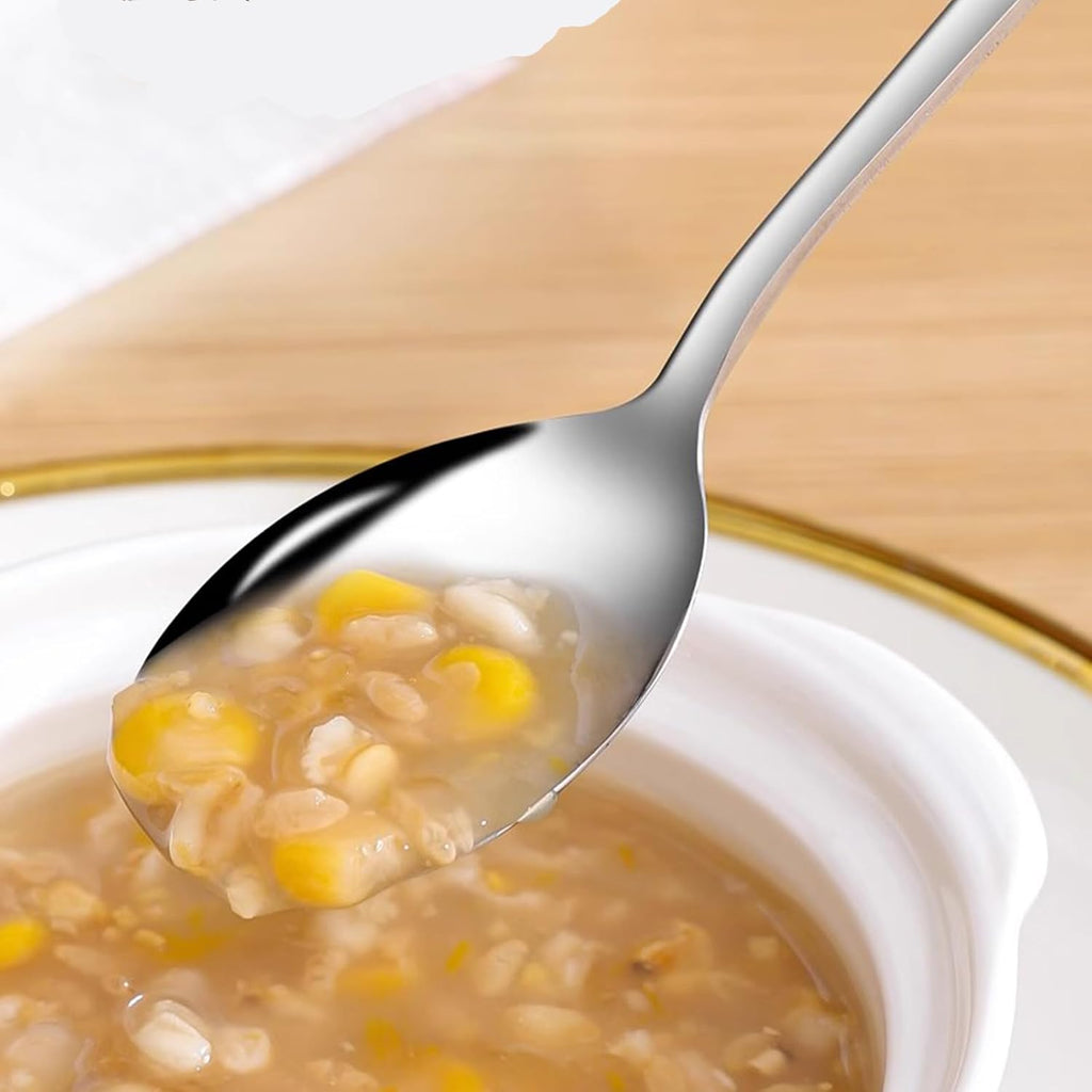 Large Soup Spoon Stainless Steel Dishwasher Safe Dinner Big Teaspoons with Round Edge 8 inches Tablespoons (8)