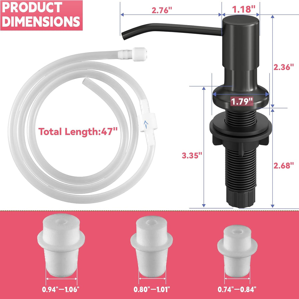 Sink Soap Dispenser, OHiHi Kitchen Sink Soap Dispenser with 47" Extension Tube, Wide Pump Head Base, No Water