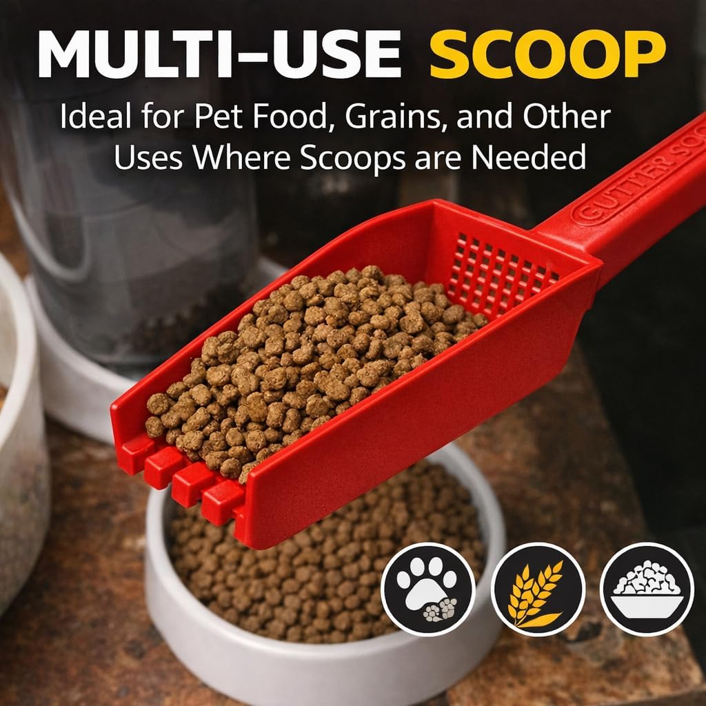 Gutter Scoop Gutter Cleaning Tool for Standard gutters, Under Gutter Guards, Teeth to Scrape Debris (Red)