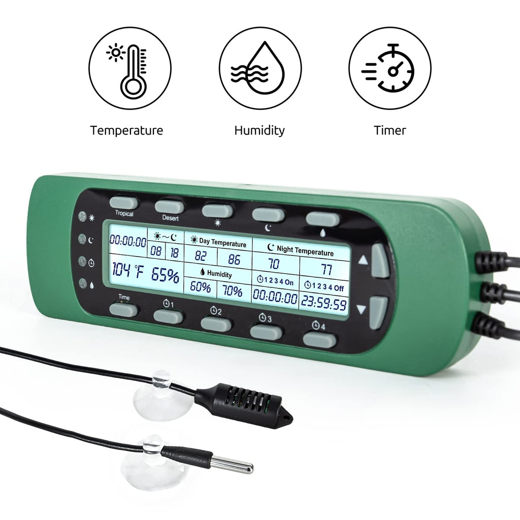 Reptile Digital Thermometer Hygrometer Controller for Tank Terrarium - Waterproof Reptile Timer with Thermostat