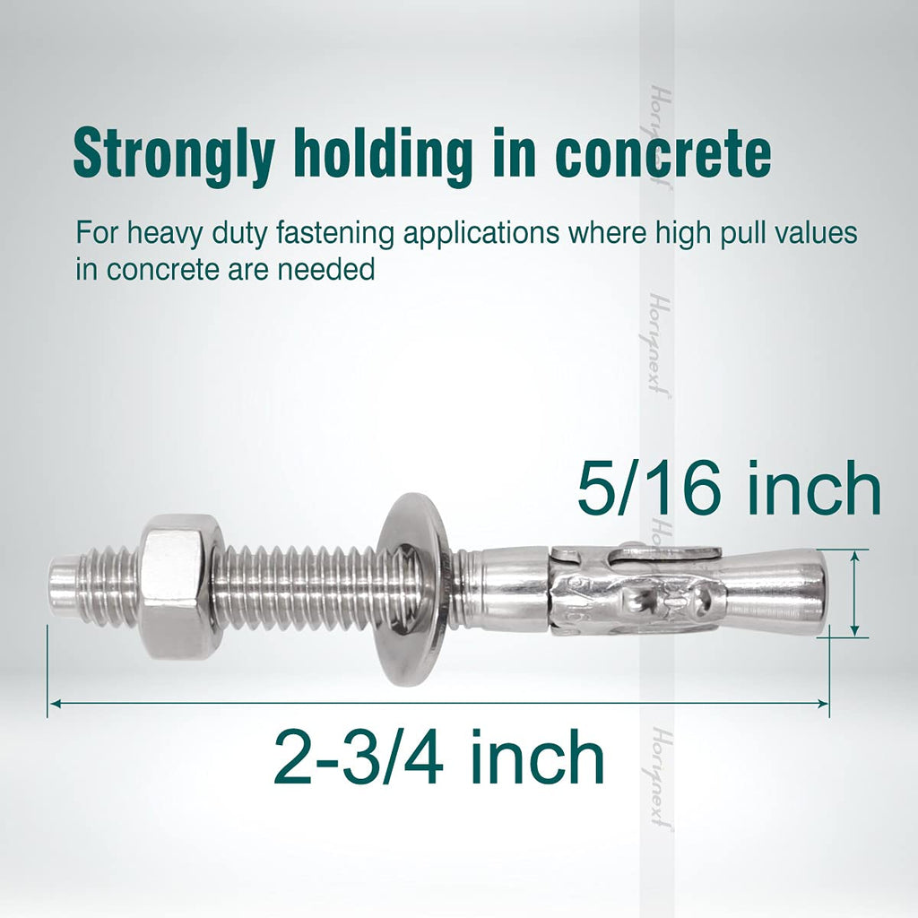 Concrete Anchors 5/16, Wedge Anchors for Concrete&Anchor Bolts | For mounting fence posts, railings,equipment bases