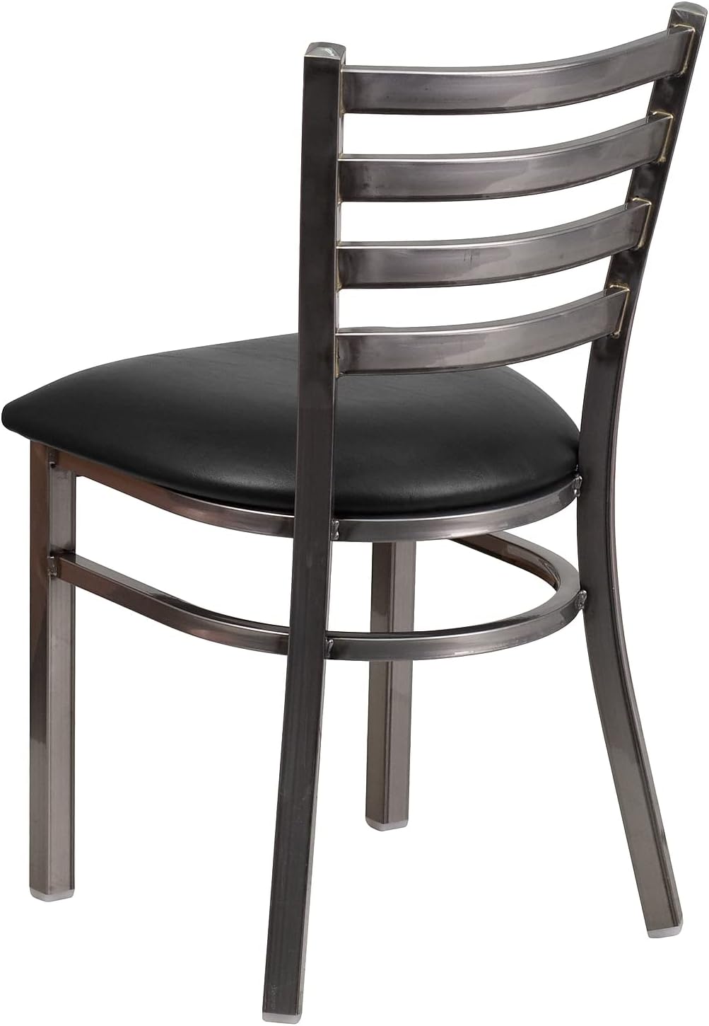 2 Pack HERCULES Series Clear Coated Ladder Back Metal Restaurant Chair - Black Vinyl Seat