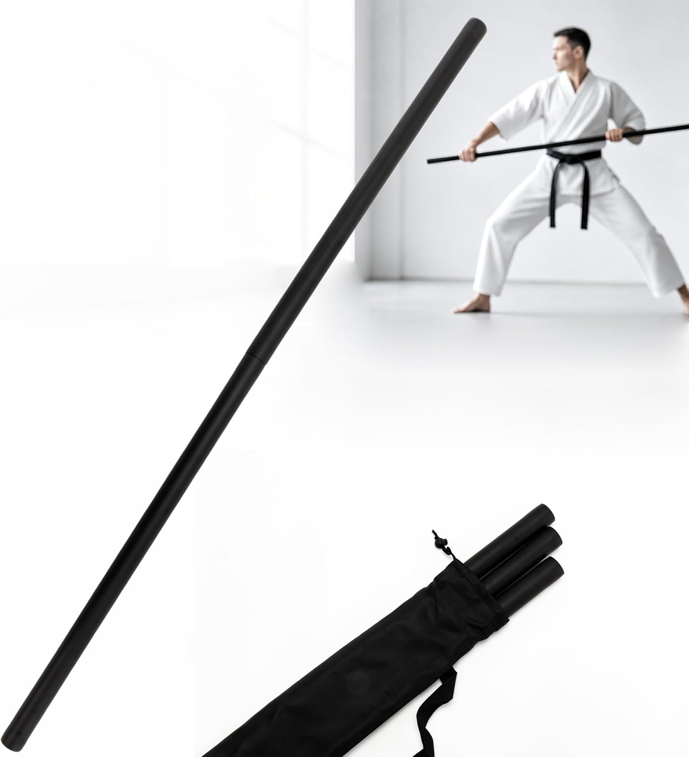 Collapsible Bo Staff 4ft & 6ft Detachable Foam Training Staff – Lightweight with Carry Bag, Safe Non-Slip Thickened