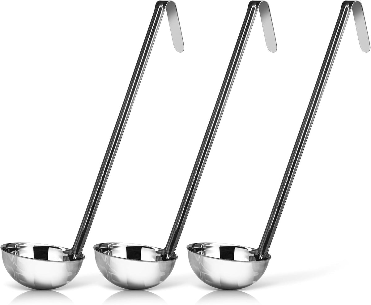 3-Pack Stainless Steel Soup Ladles, 6 oz Heat Resistant Serving Spoons