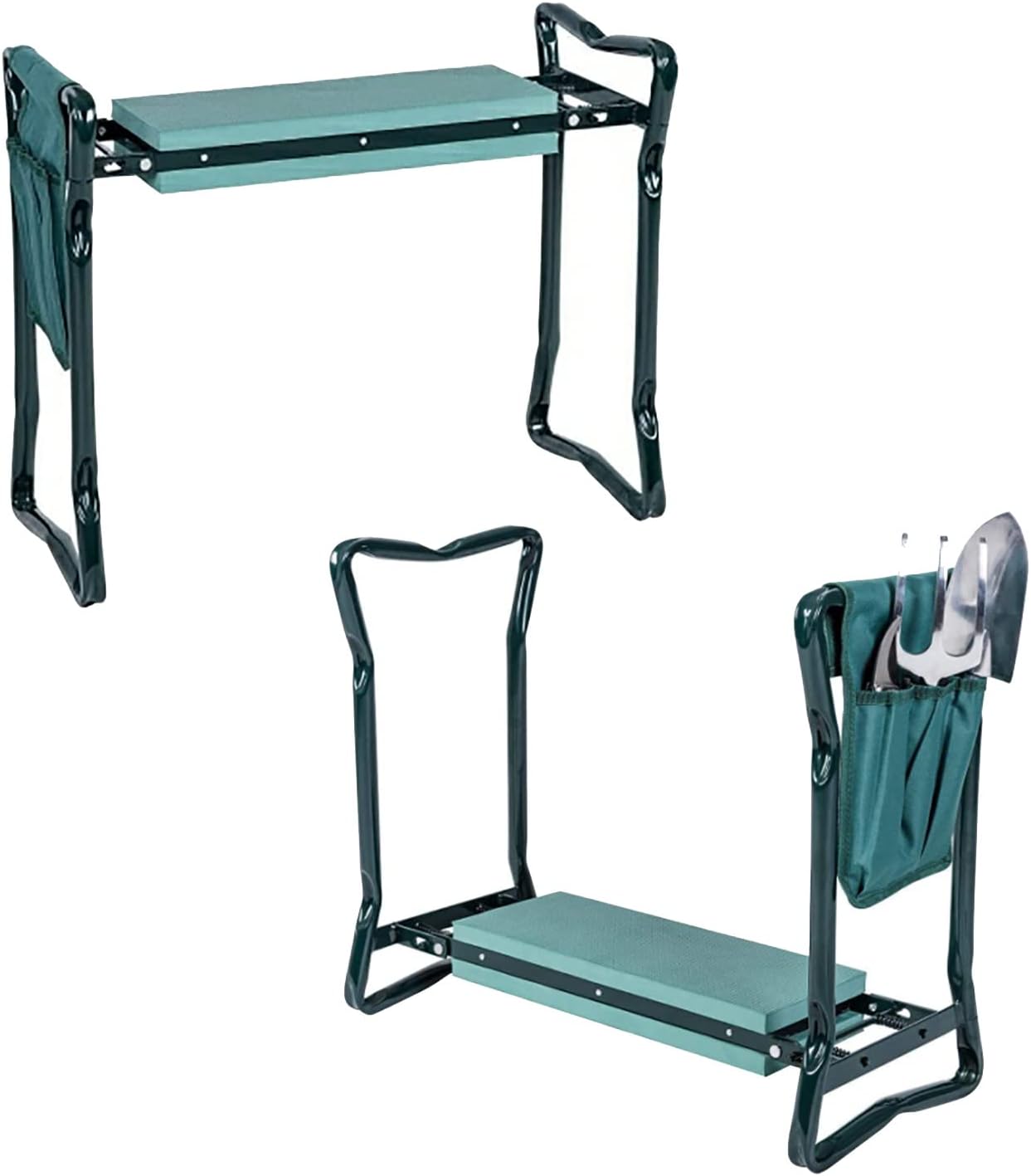 2-in-1 Garden Kneeler & Seat, Folding Seat w/EVA Foam Kneeling Pad & Removable Tools Pouch, Sturdy Steel Frame, No