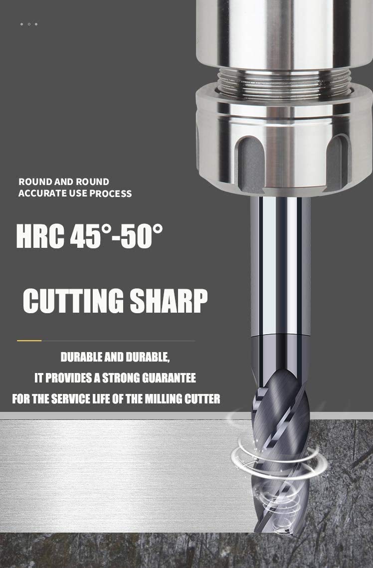 5PCS Carbide Square End Mill Bits Set, Milling Bits Cutter 3/16 Carbide End Mills for Alloy Steels/Hardened Steels, HRC 45 Deg Single End 4 Flute AlTiN Coating, 3/16 in