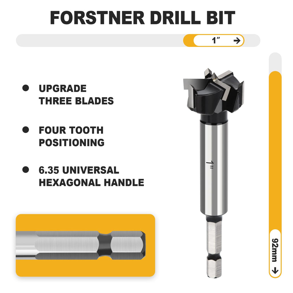 WOBLLMX 1" Forstner Drill Bit with 1/4" Quick Change Hex Shank