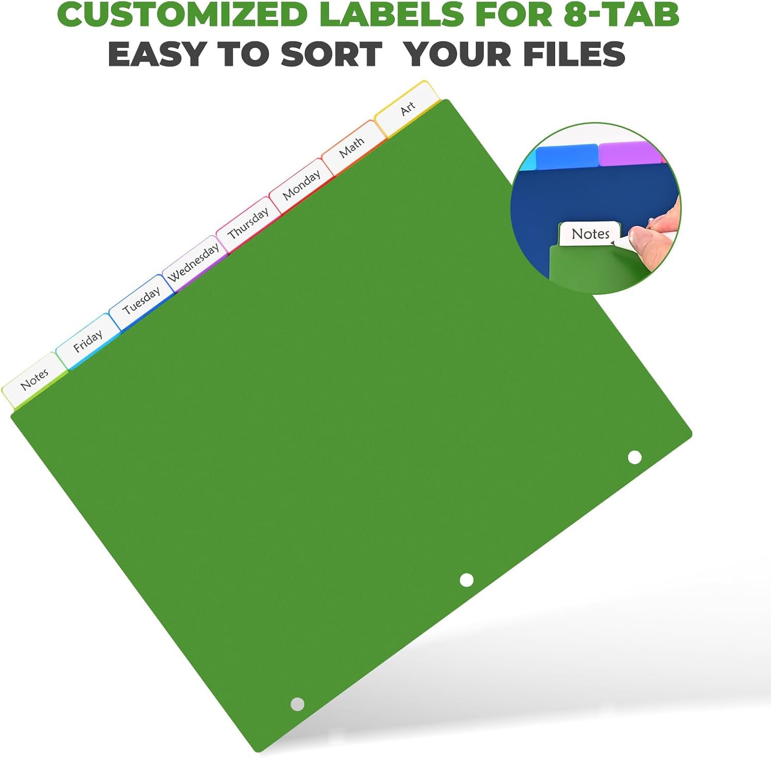 8-Tab Binder Dividers, Plastic (PVC Free) Dividers for 3 Ring Binder, Letter Size, 3-Hole Punched Index Dividers for