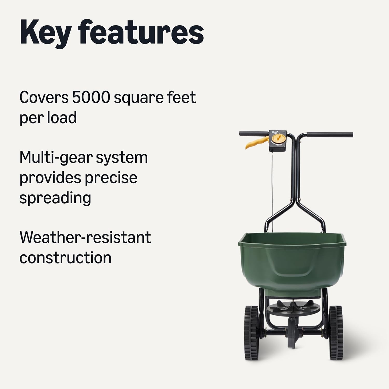 Fertilizer Spreader for Lawn, Evenly Spreading, Multi-Gear System, Covers 5000 Square Feet per Load, 33 Pounds, 0.53