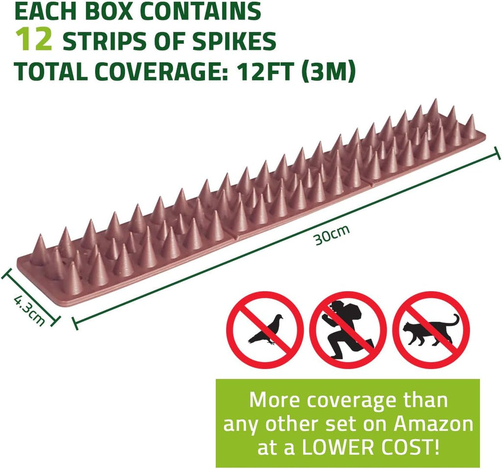 Bird Spikes - 12-Piece, 12 Ft Total, Woodpecker - Animal Deterrent & Plastic Spike Strips for Outdoor Fence