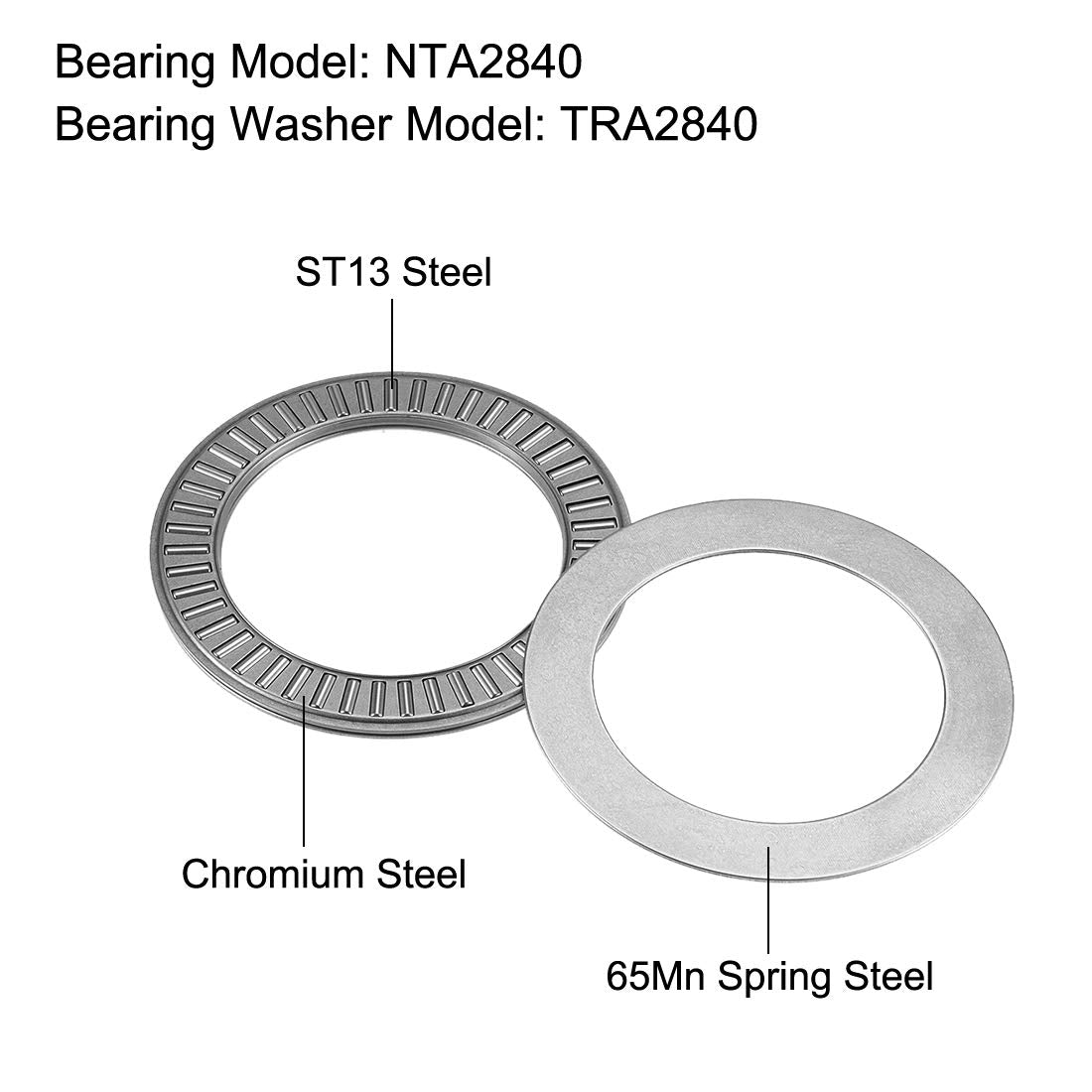 uxcell NTA2840 Thrust Needle Roller Bearings with Washers 1-3/4" Bore 2-1/2" OD 5/64" Width
