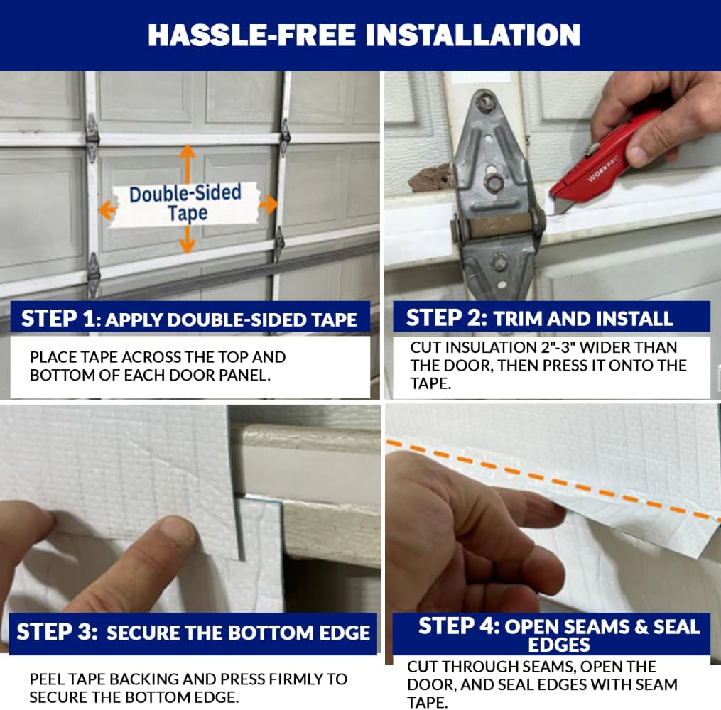 ㅤ Insulation White Reflective Foam Core Tearproof 2 Car Garage Door Insulation Kit 18FT (Wide) x 7FT (HIGH) to Cool