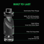 4" Pro Carbon Filter & Pre-Filter 264 CFM for Inline Fan, Black | Odor Smoke Control with Australia Virgin Charcoal