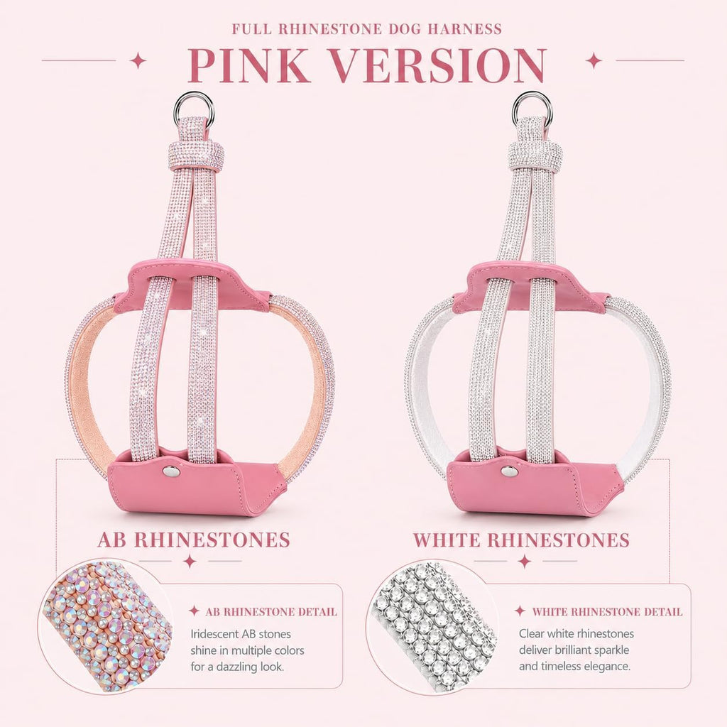 No Pull Dog Harness Step in Easy Walk Rhinestone Crystal Bling Vest Adjustable Soft Padded for Small Medium Dogs