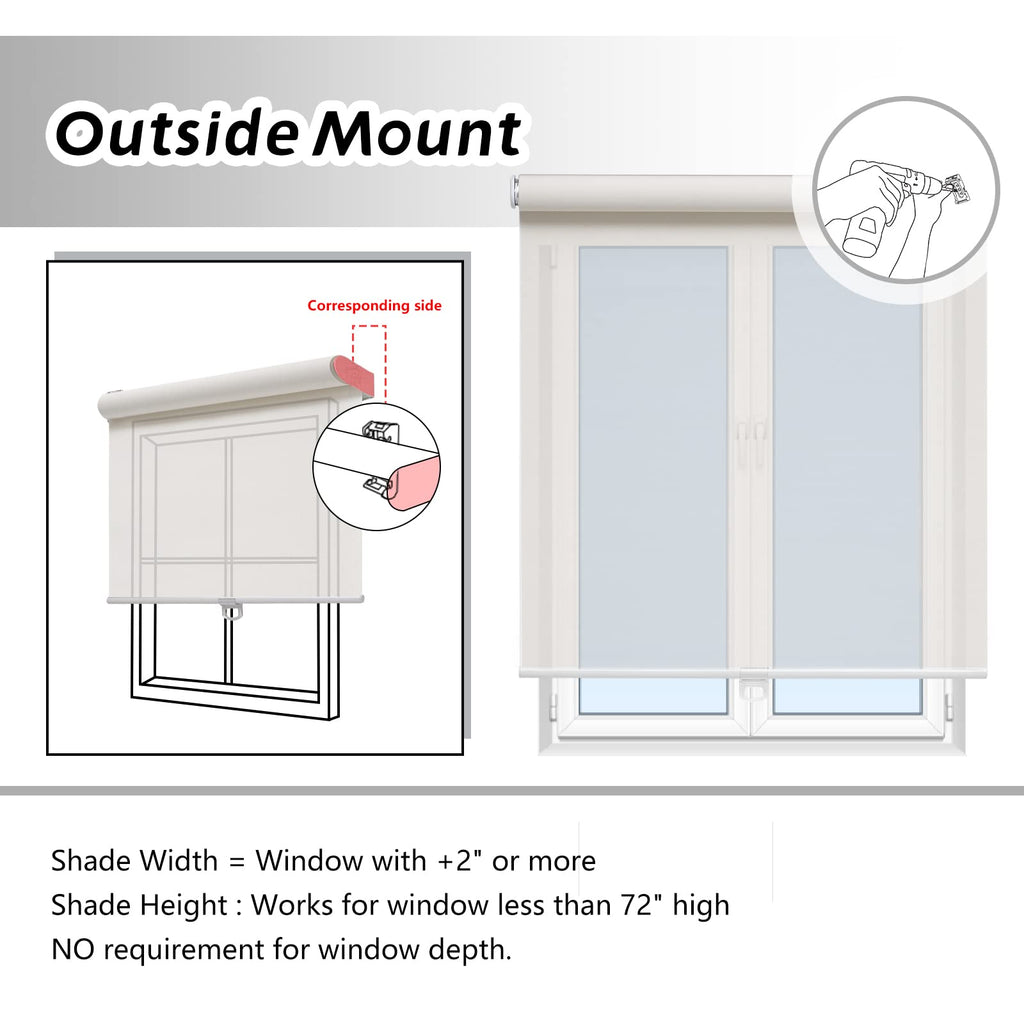 Light Filtering Roller Shades for Indoor Windows, 25"W x 72"H, White