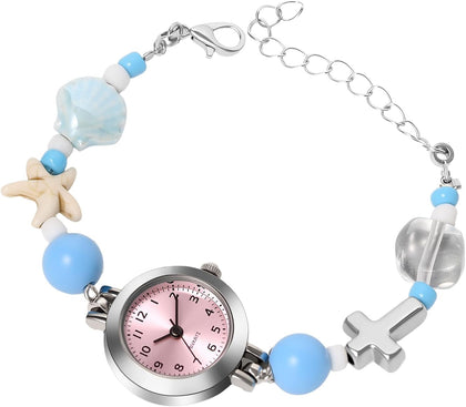 Women's Boho Bracelet Watch - Shell Starfish Cross Beaded Band Wristwatch - Preppy Ocean Style Bohemia Beach Chain