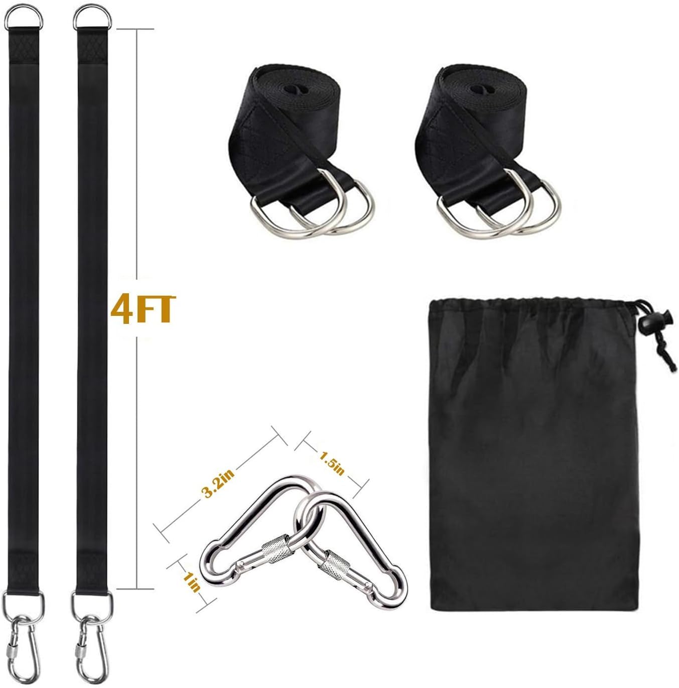 Tree Swing Hanging Straps Kit 4Ft, Robust, Reliable, and Flexible - Supports up to 2200 lbs - Effortless Setup with