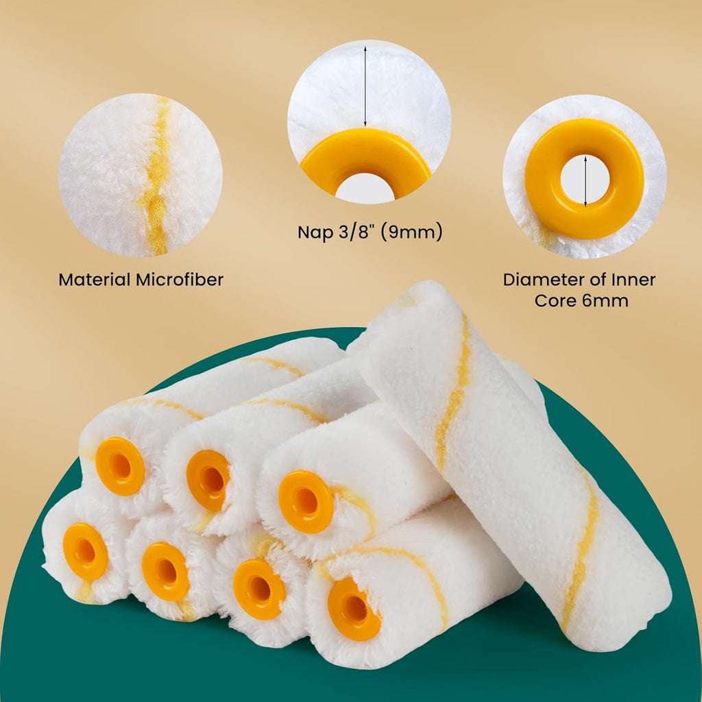 Paint Roller Covers, 26 Pack, 4 Inch 3/8" Nap Microfiber Small Paint Rollers Set, Mini Roller Brush Covers for All