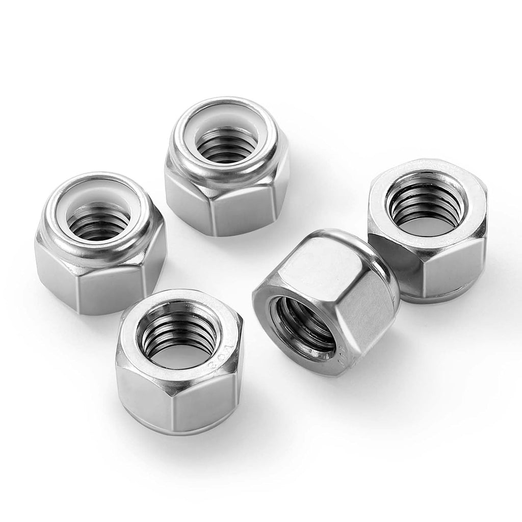 #10 24 Nylon Insert Hex Lock Nuts Locknuts, 304 Stainless Steel 18-8, Bright Finish, 100 PCS