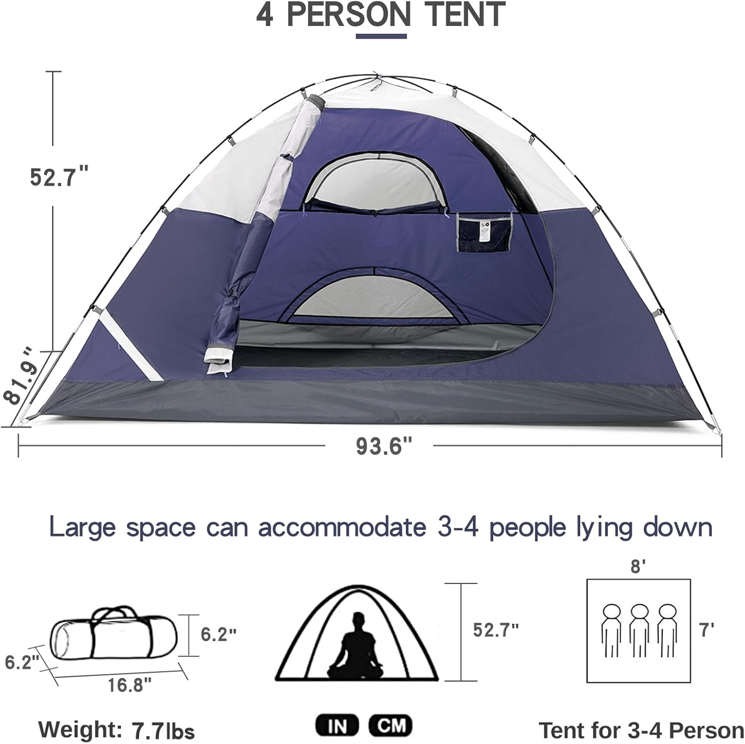 Tents for Camping 2/3/4/5 Person Camping Dome Tent, Waterproof,Spacious, Lightweight Portable Backpacking Tent for