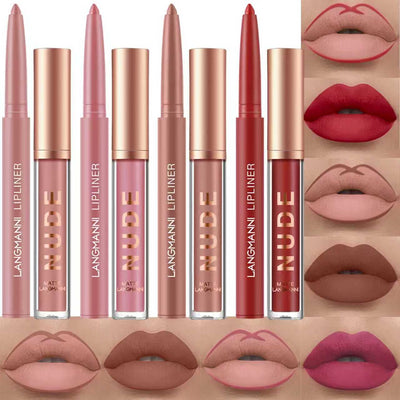 8Pcs Lip Makeup Set, 4 Lip Liners + 4 Matte liquid Lipsticks