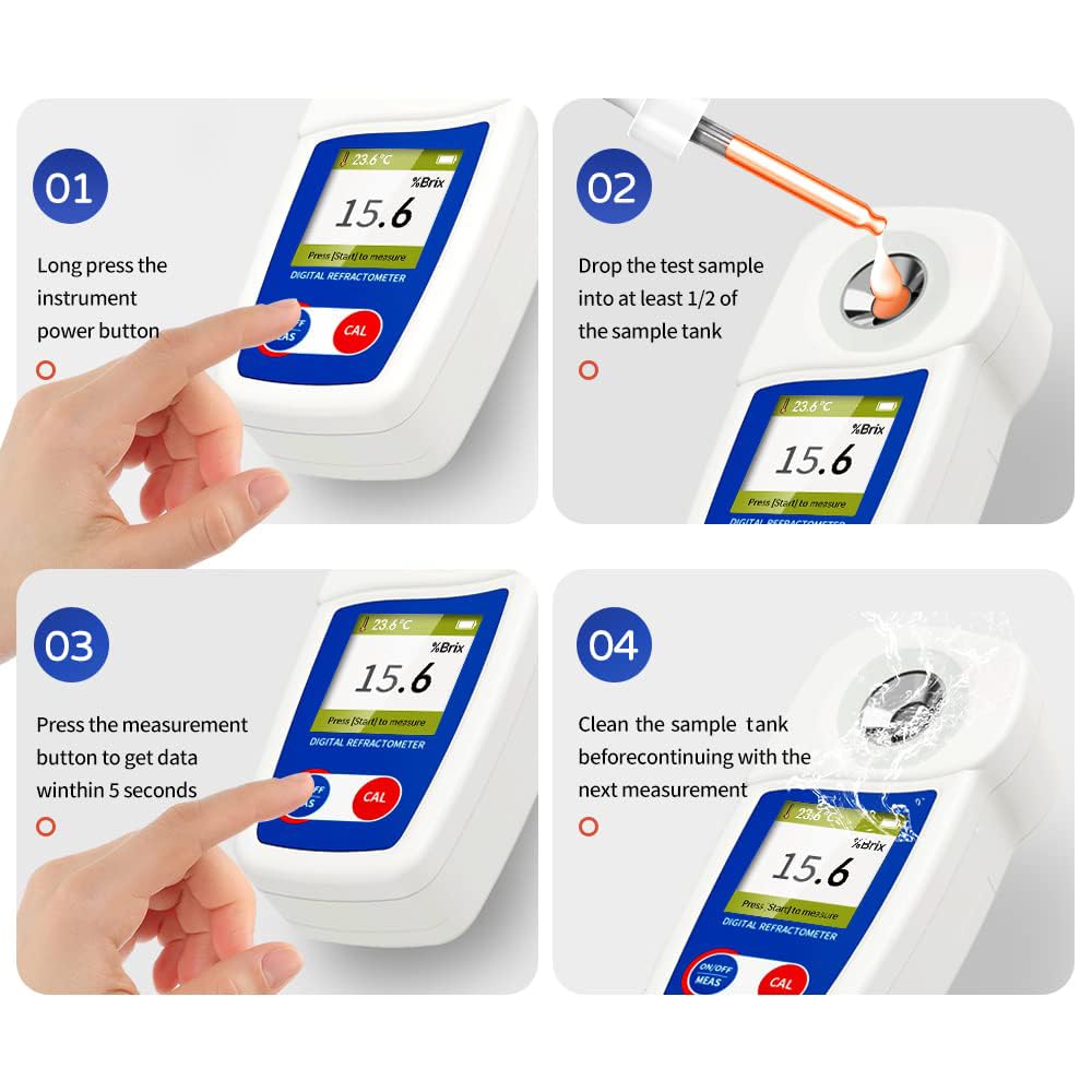 Digital Brix Refractometer with 0-55% Range, ±0.1% Accuracy