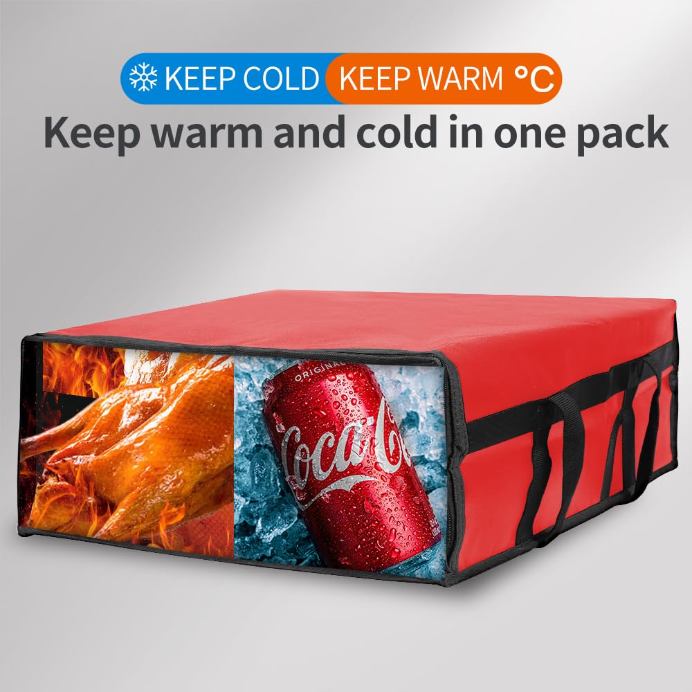 Pizza Bags for Delivery with 4 Cup Holder, 20" x20" x8", Red, 1-Pack