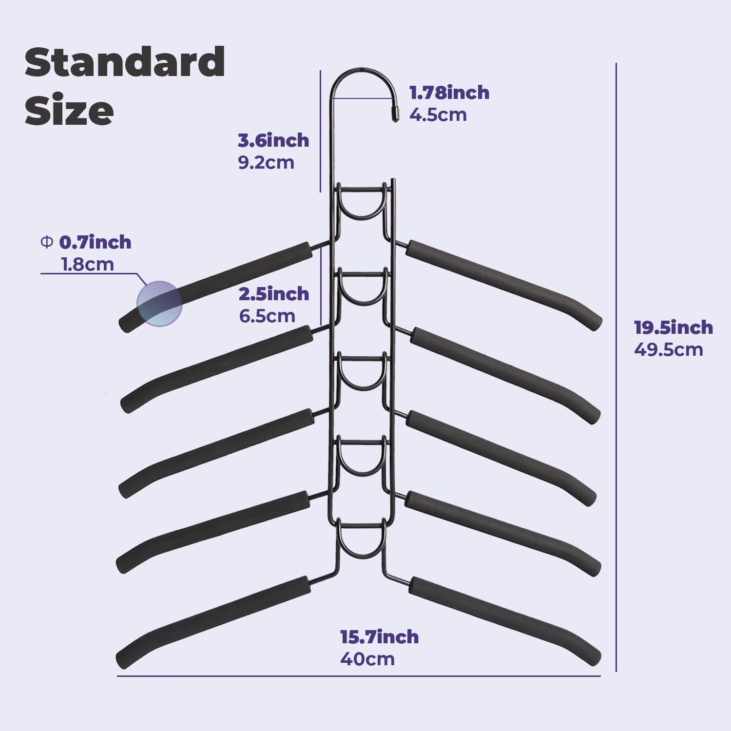 5 in 1 Multi Layer Hangers Space Saving with Non-Slip Foam Padded | Heavy Duty Metal Clothes Hanger for Coat