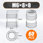 M6 Brass Insert Nuts - 60pcs M6x8x8mm Heat Set Insert Nuts