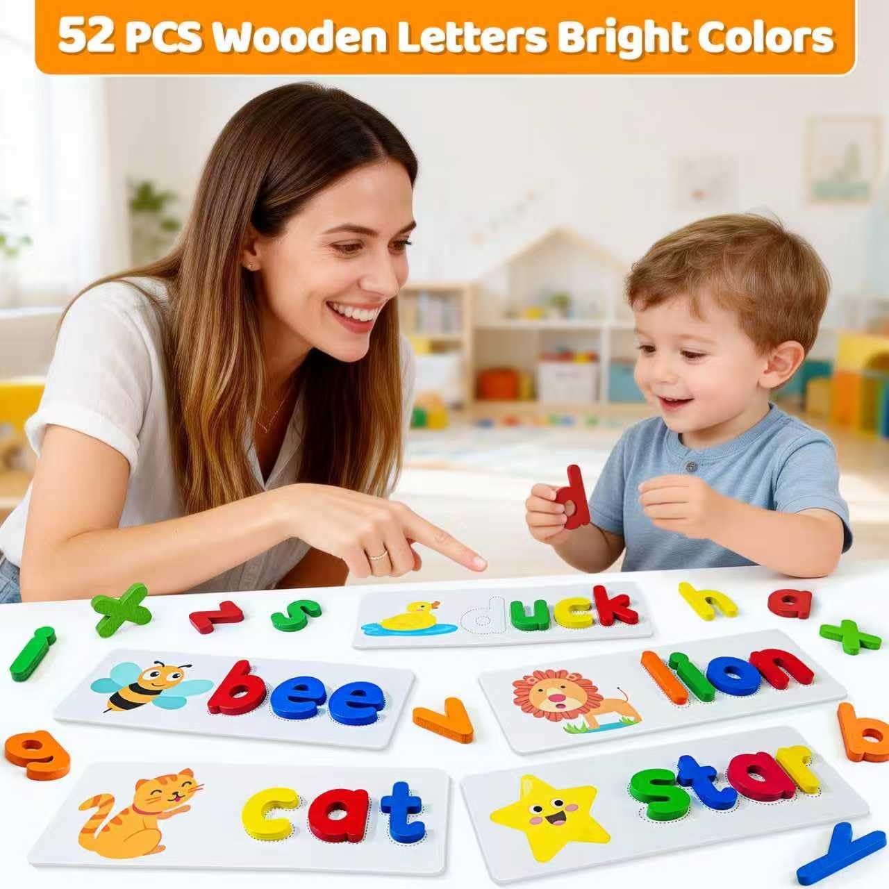 Alphabet ABC Learning Educational Toys for 3 4 5 Years Old Boys Girls, Wooden Puzzle Flash Cards Preschool Activity