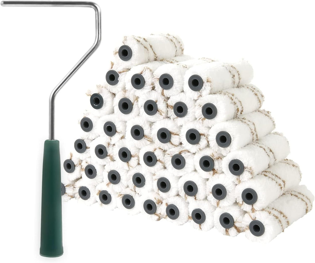 Microfiber Paint Roller Covers 4 Inch, 40 Pack Small Paint Roller Covers with Roller Frame Kit, Mini Paint Rollers