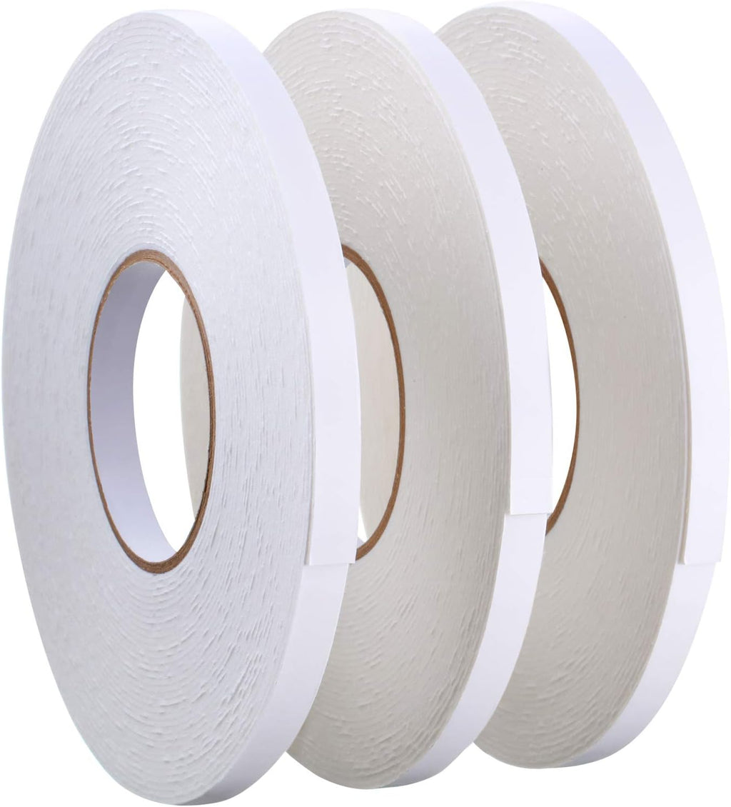 3 Rolls Double Sided Foam Tape, 1/2 Inch by 50 Feet, White