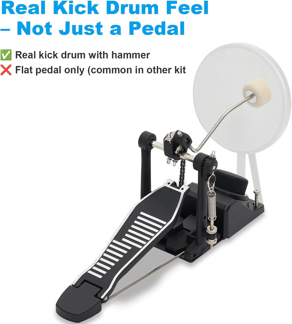 Electric Drum Set for Beginner with Kick Hammer Pedal,10" Cymbals, 4 Mesh Pads, Supports Sensitivity Adjustment,150