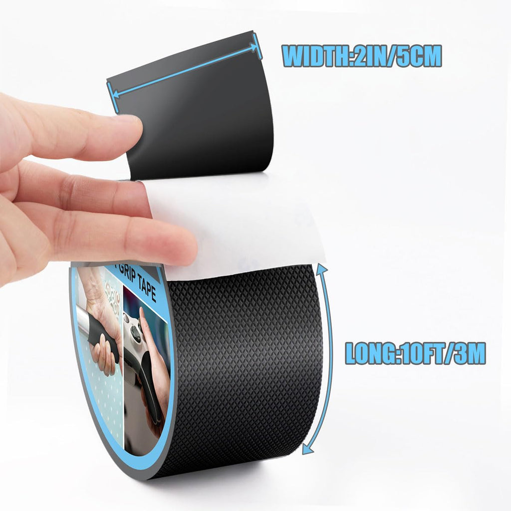 Rubber Grip Tape, Ultra-Thin for Handles & Tools (2In x 10Ft, Black)