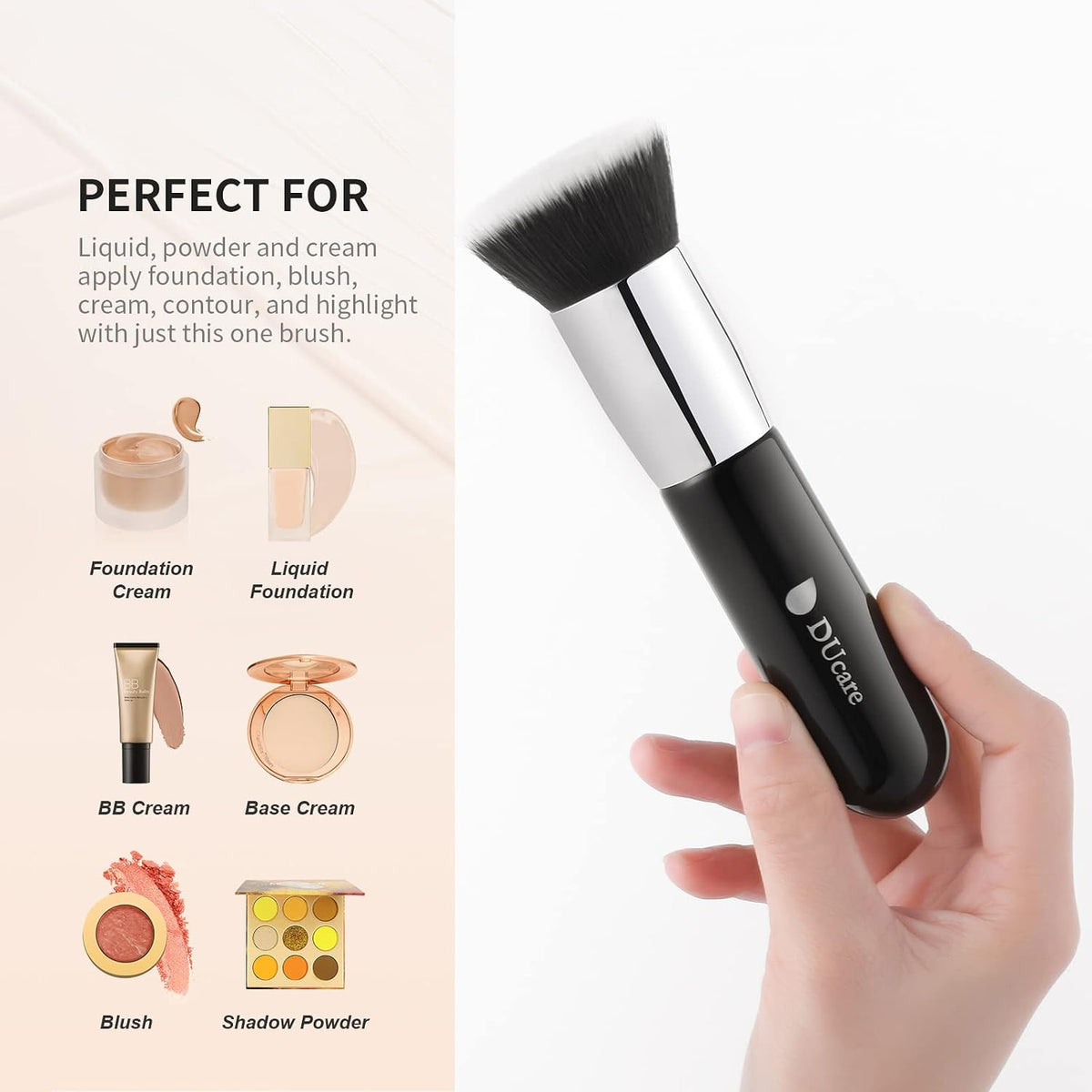 Kabuki Foundation Brush for Liquid Makeup Flat Top Professional Stick Buffing Blending Mineral Powder Large Face